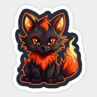 Baby black fire fox with flaming tail Sticker